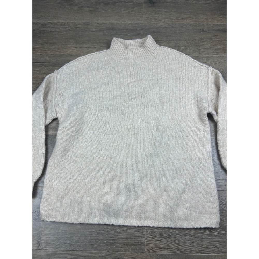 BTFBM Womens Mock Neck Oversized Sweater Beige Oatmeal Knit Large